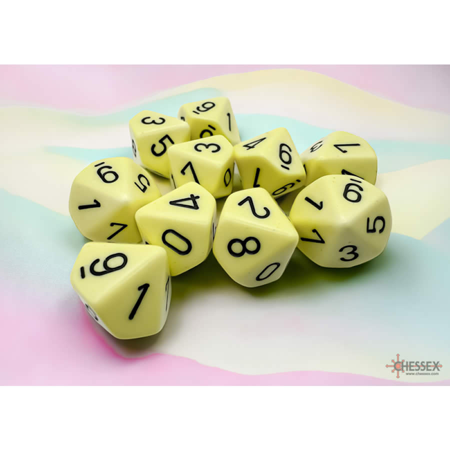 CHX25262 Yellow Pastel Dice with Black Numbers D10 Aprox 16mm (5/8in) Set of 10