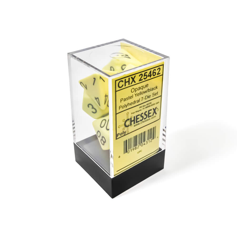 CHX25462 Yellow Pastel Dice with Black Numbers 16mm (5/8in) Set of 7 Dice