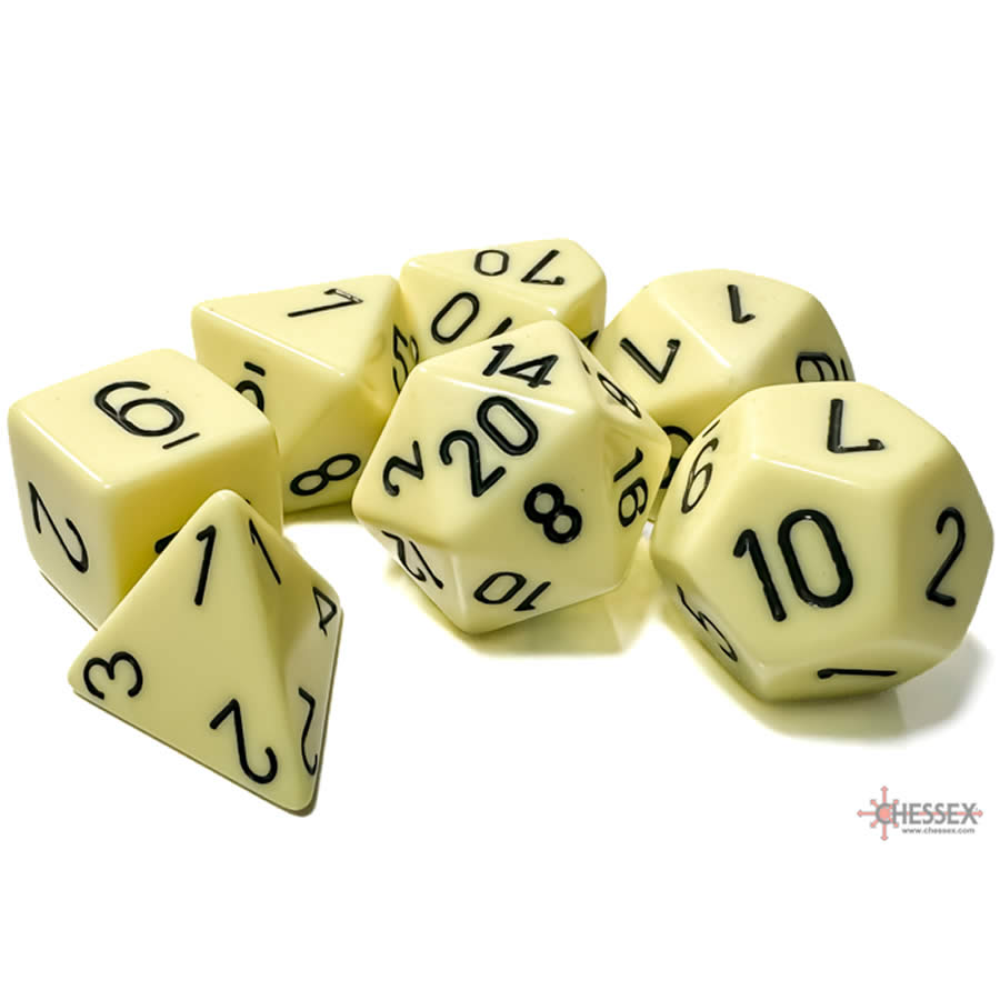 CHX25462 Yellow Pastel Dice with Black Numbers 16mm (5/8in) Set of 7 Dice