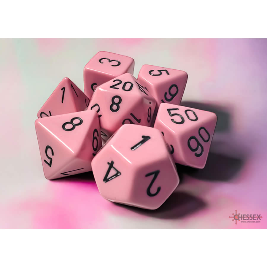 CHX25464 Pink Pastel Dice with Black Numbers 16mm (5/8in) Set of 7 Dice