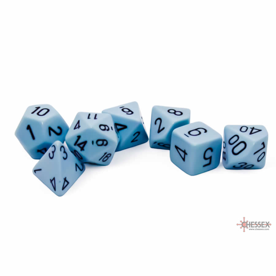 CHX25466 Blue Pastel Dice with Black Numbers 16mm (5/8in) Set of 7 Dice