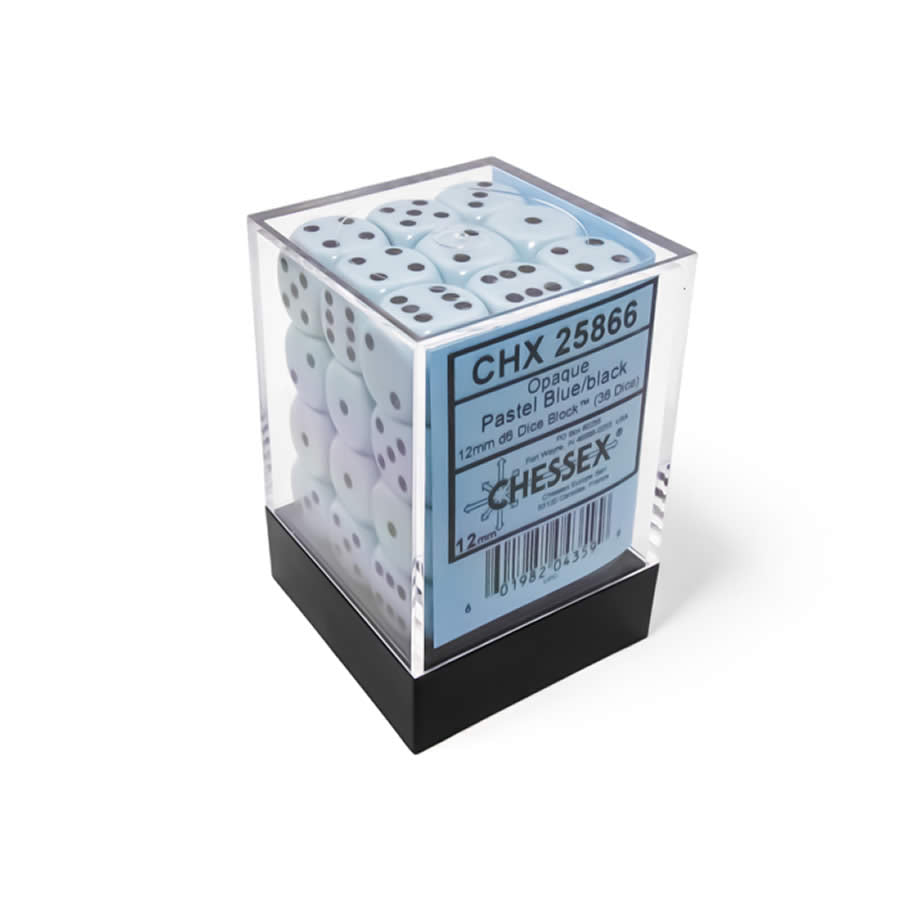CHX25866 Blue Pastel D6 Dice with Black Pips 12mm (1/2in) Pack of 36 Dice