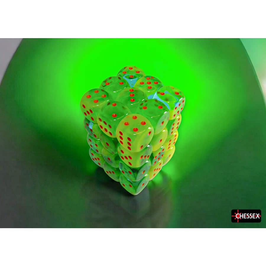 CHX26870 Plasma Green and Teal Gemini Luminary Dice with Orange Pips D6 12mm (1/2in) Pack of 36