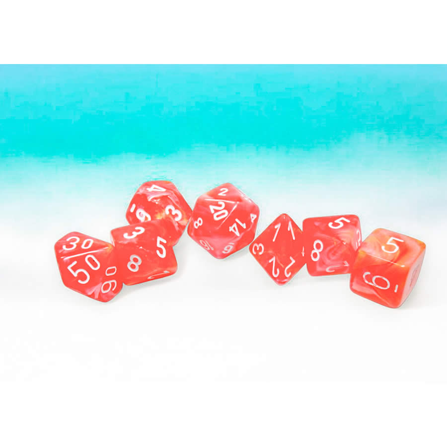 CHX27553 Dahlia Festive Luminary Dice with White Numbers 16mm (5/8in) Set of 7