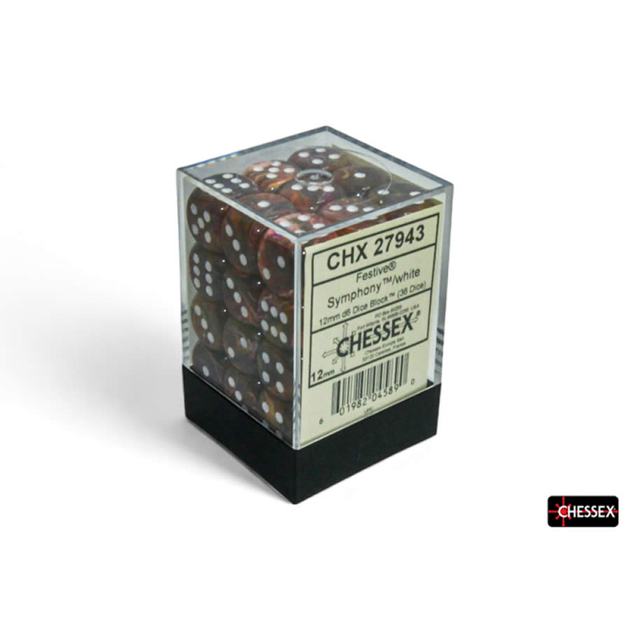 CHX27943 Symphony Festive Dice with White Pips D6 12mm (1/2in) Pack of 36 Dice