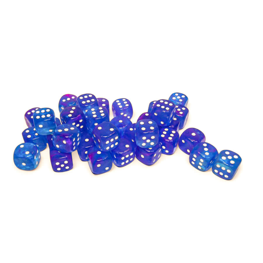 CHX27967 Aura Nebula Luminary Dice with White Pips D6 12mm (1/2in) Pack of 36 Dice