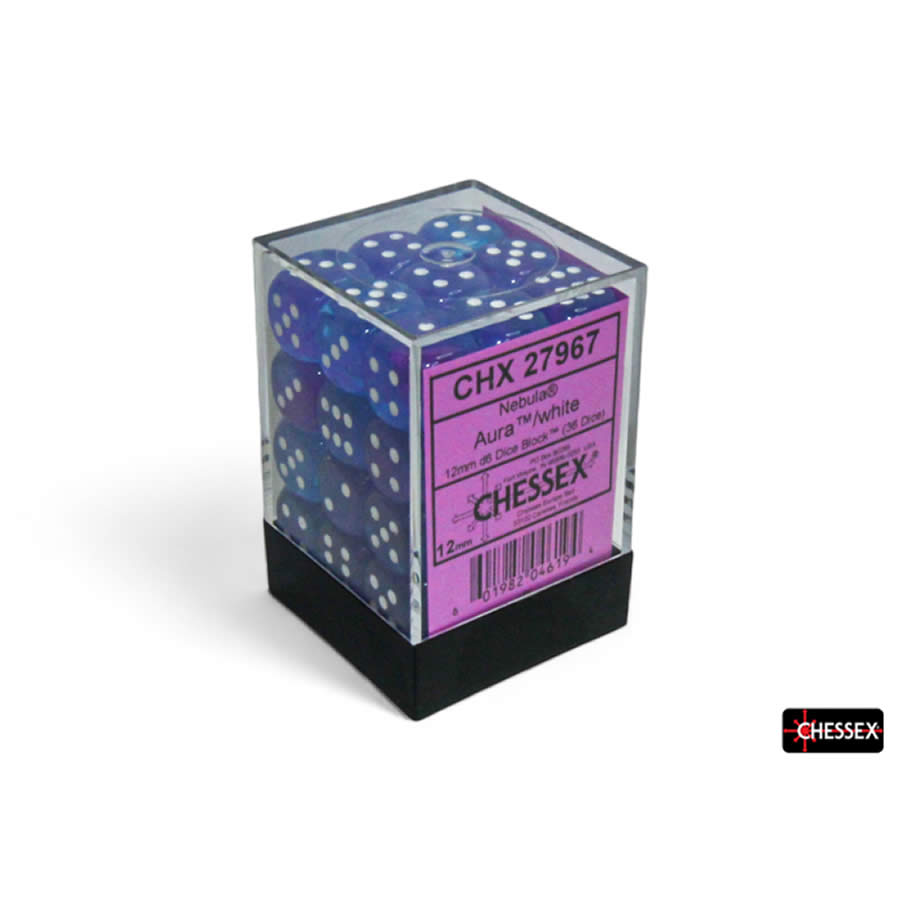 CHX27967 Aura Nebula Luminary Dice with White Pips D6 12mm (1/2in) Pack of 36 Dice