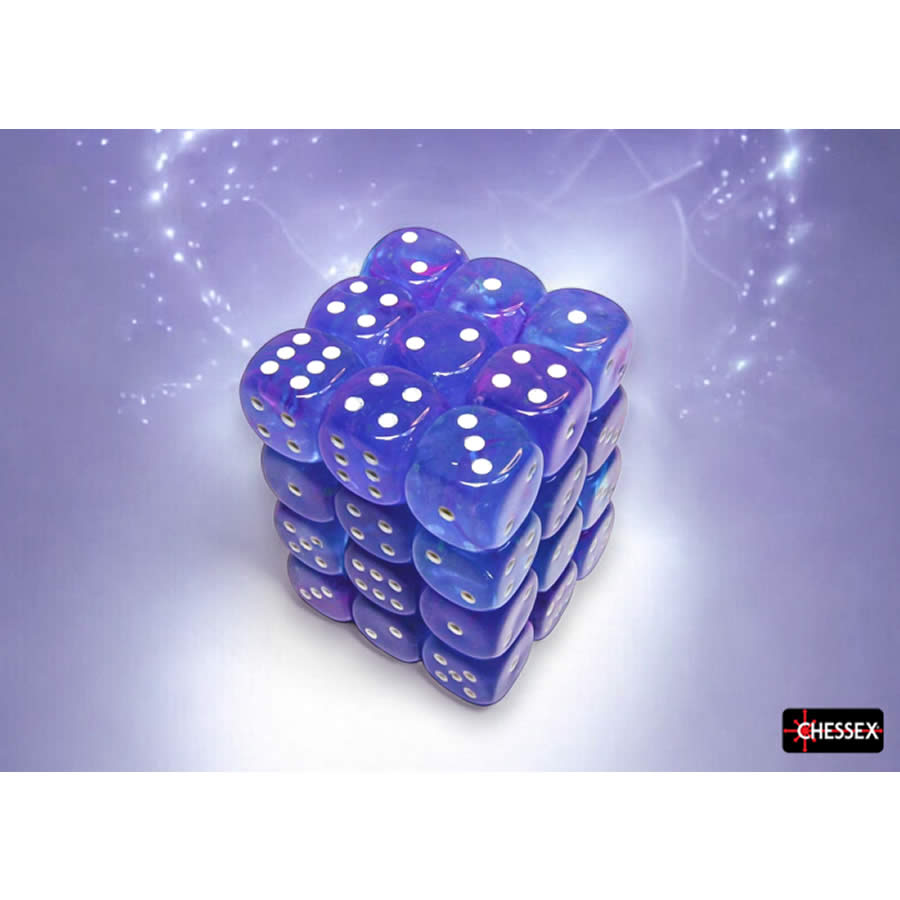 CHX27967 Aura Nebula Luminary Dice with White Pips D6 12mm (1/2in) Pack of 36 Dice