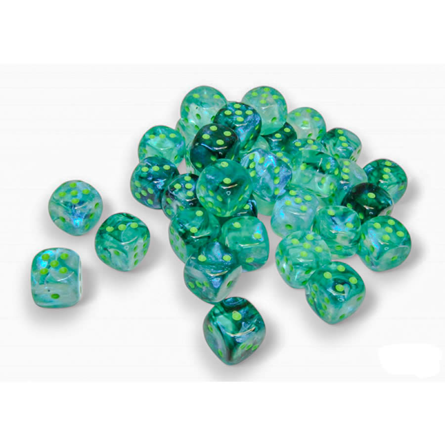 CHX27995 Kelp Borealis Luminary Dice with Light Green Pips D6 12mm (1/2in) Pack of 36