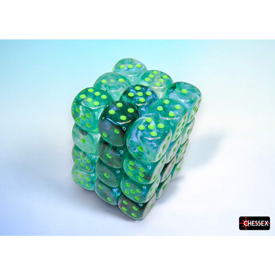 CHX27995 Kelp Borealis Luminary Dice with Light Green Pips D6 12mm (1/2in) Pack of 36