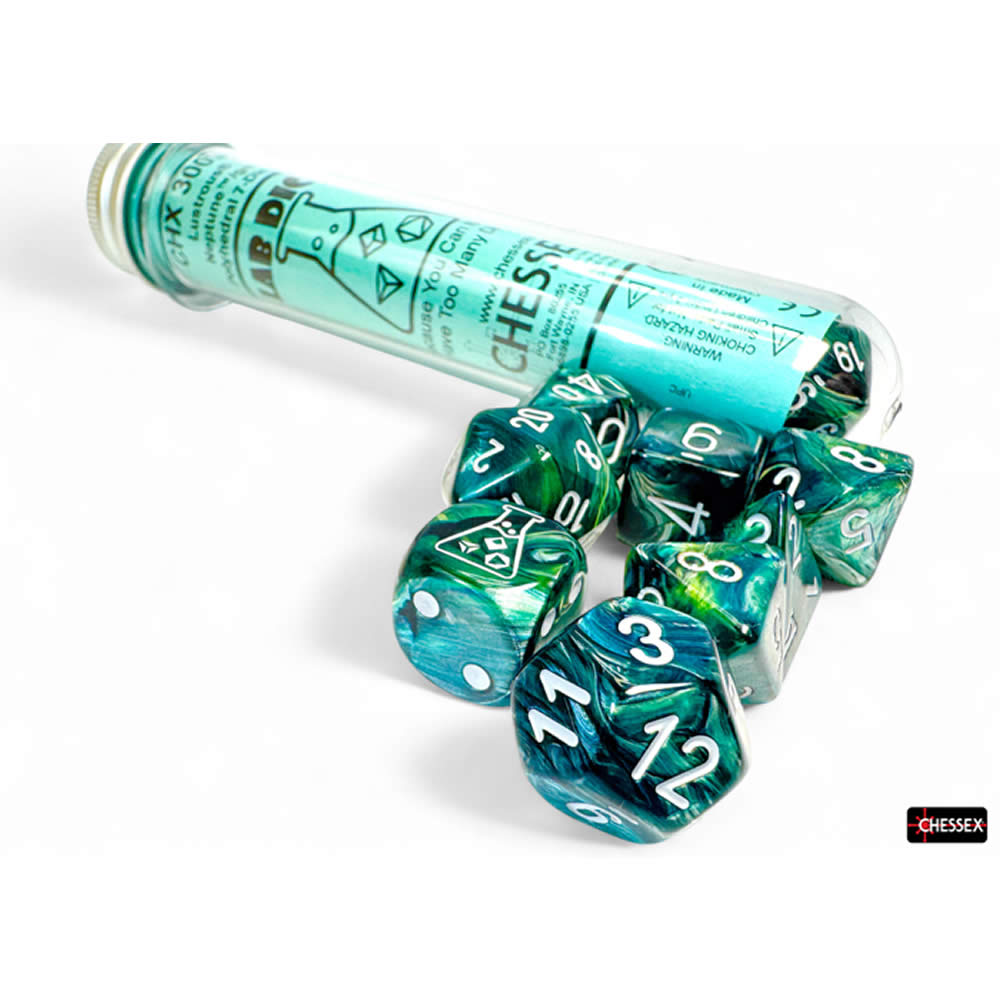 CHX30072 Neptune Lustrous Dice with Grey Numbers 7+1 Lab Dice Set 16mm (5/8in)