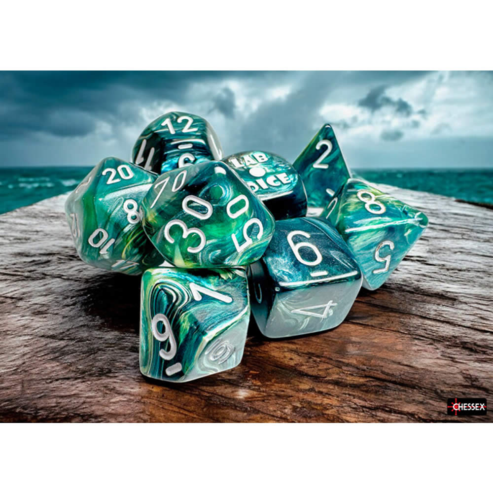 CHX30072 Neptune Lustrous Dice with Grey Numbers 7+1 Lab Dice Set 16mm (5/8in)