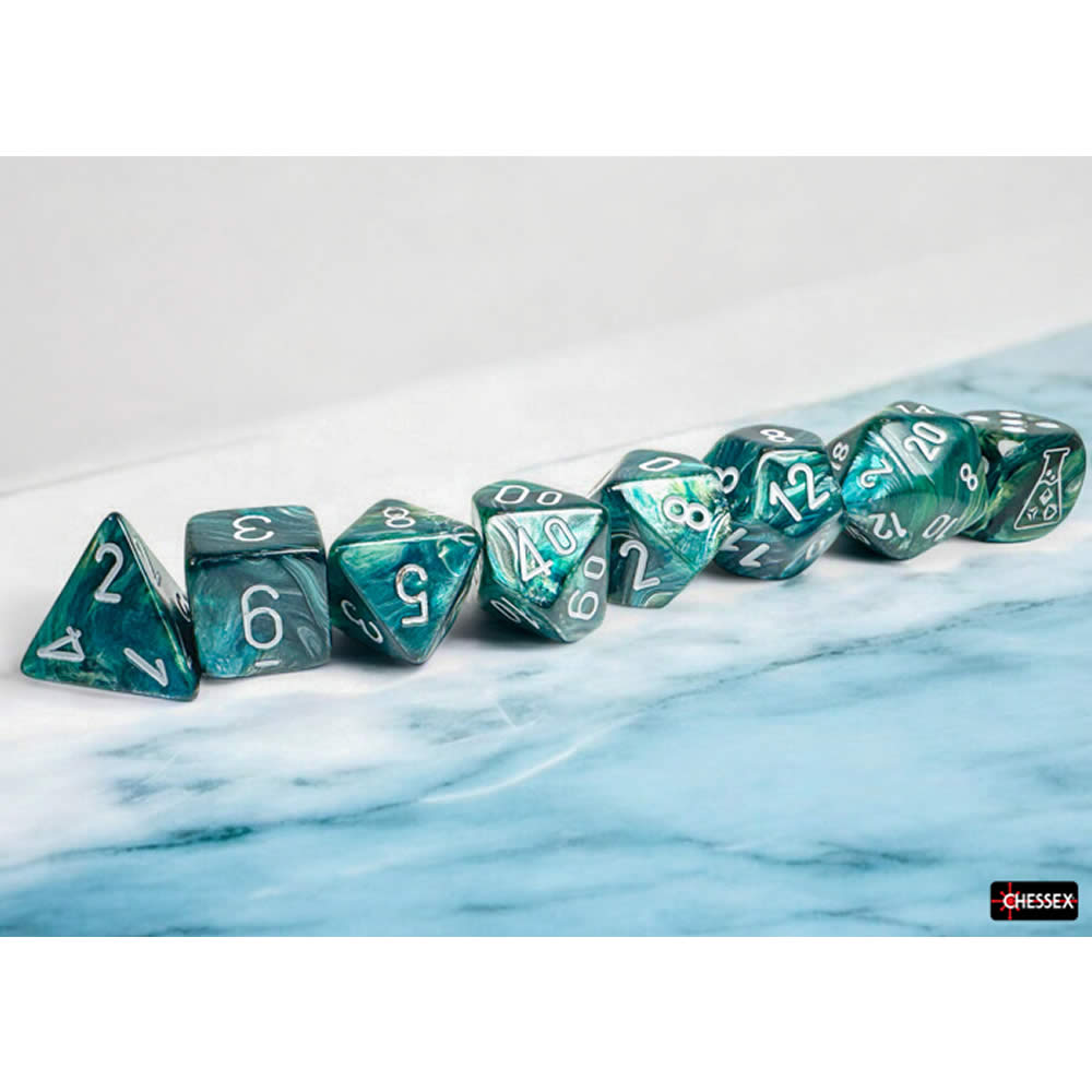 CHX30072 Neptune Lustrous Dice with Grey Numbers 7+1 Lab Dice Set 16mm (5/8in)