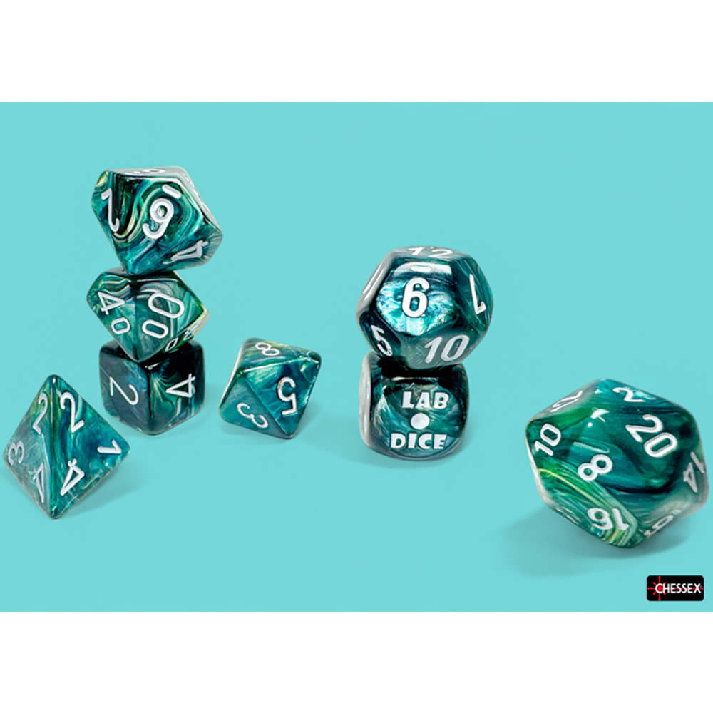 CHX30072 Neptune Lustrous Dice with Grey Numbers 7+1 Lab Dice Set 16mm (5/8in)