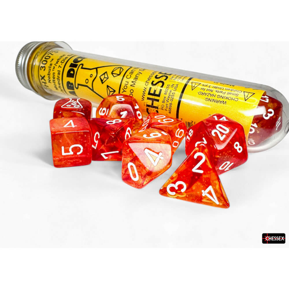 CHX30073 Molten Nebula Luminary Dice with White Numbers 7+1 Lab Dice Set 16mm (5/8in)