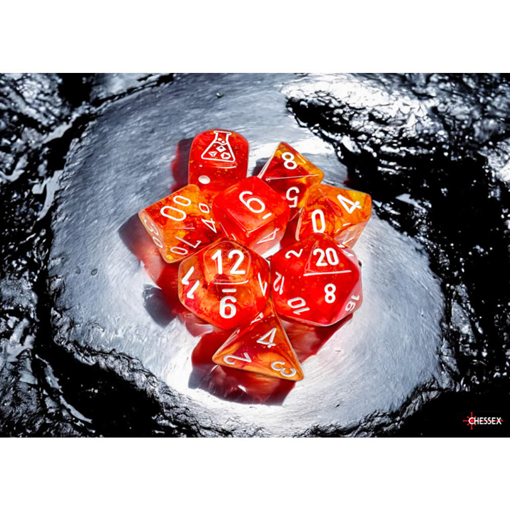 CHX30073 Molten Nebula Luminary Dice with White Numbers 7+1 Lab Dice Set 16mm (5/8in)