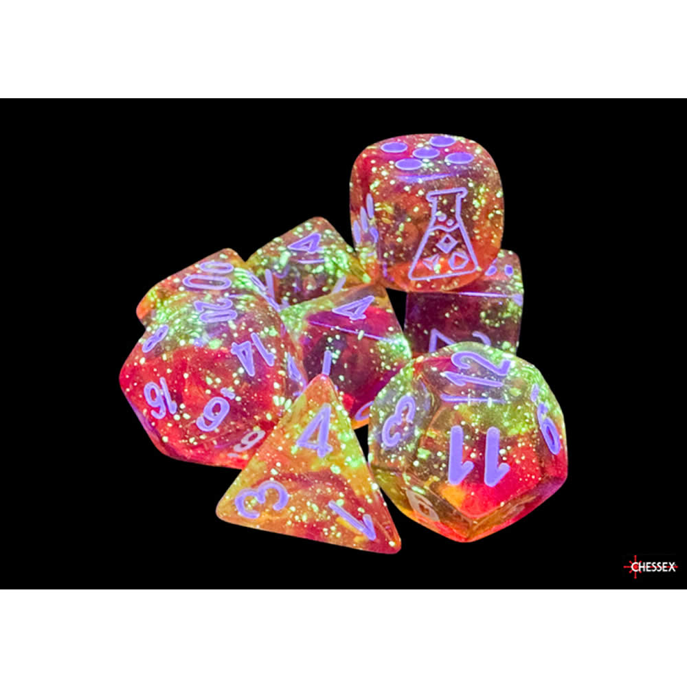 CHX30073 Molten Nebula Luminary Dice with White Numbers 7+1 Lab Dice Set 16mm (5/8in)