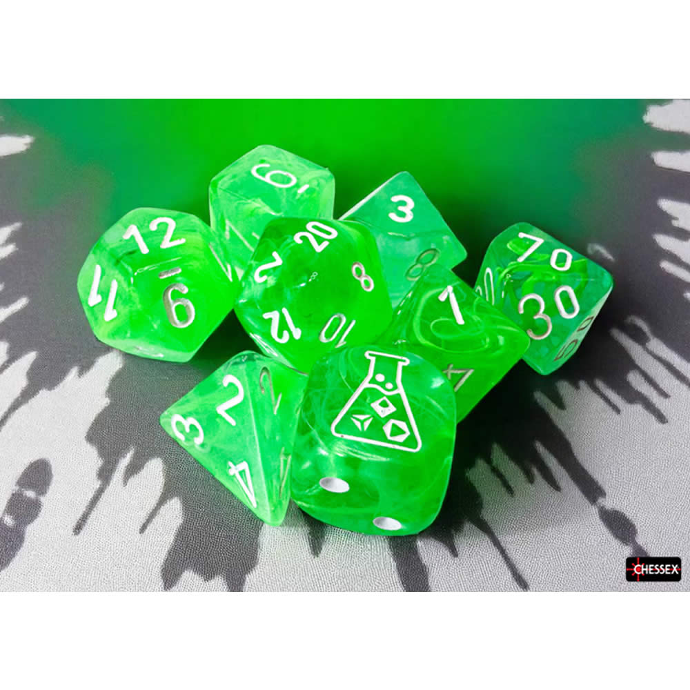 CHX30074 Gelatinous Nebula Dice with Grey Numbers 7+1 Lab Dice Set 16mm (5/8in)