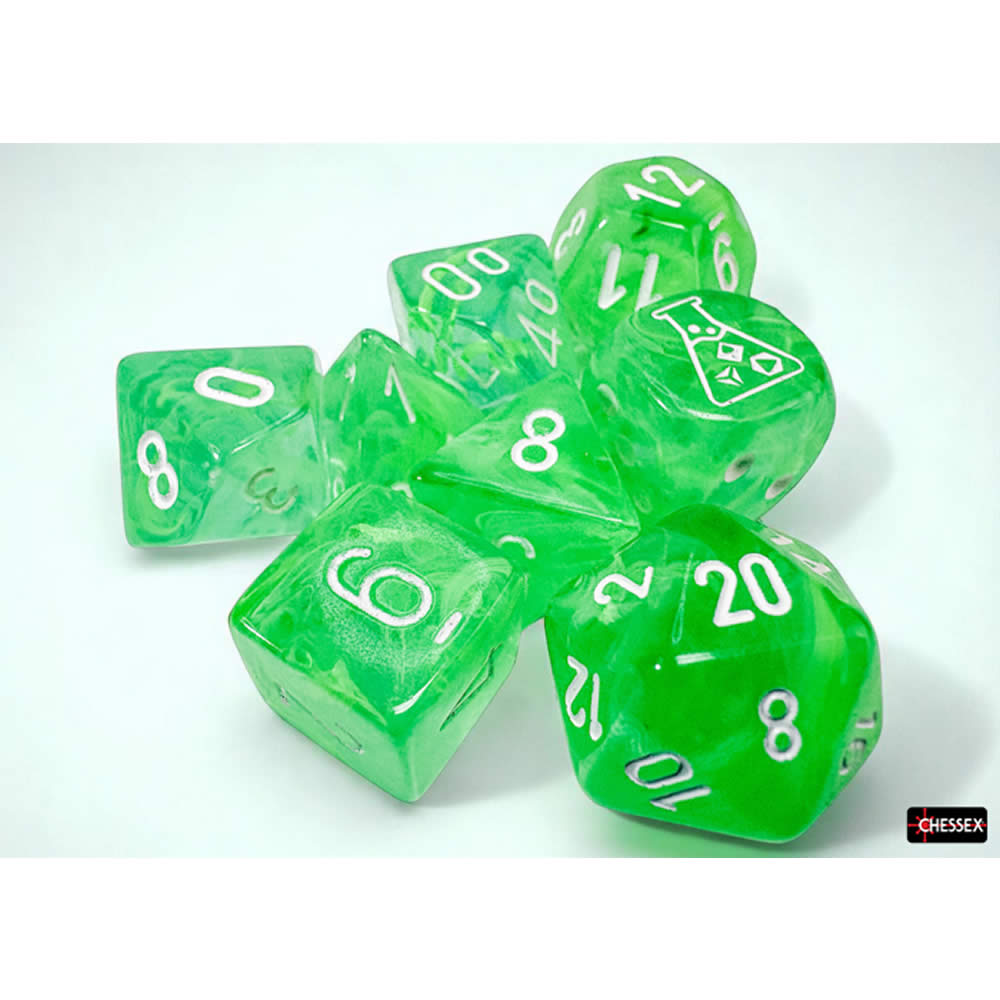 CHX30074 Gelatinous Nebula Dice with Grey Numbers 7+1 Lab Dice Set 16mm (5/8in)
