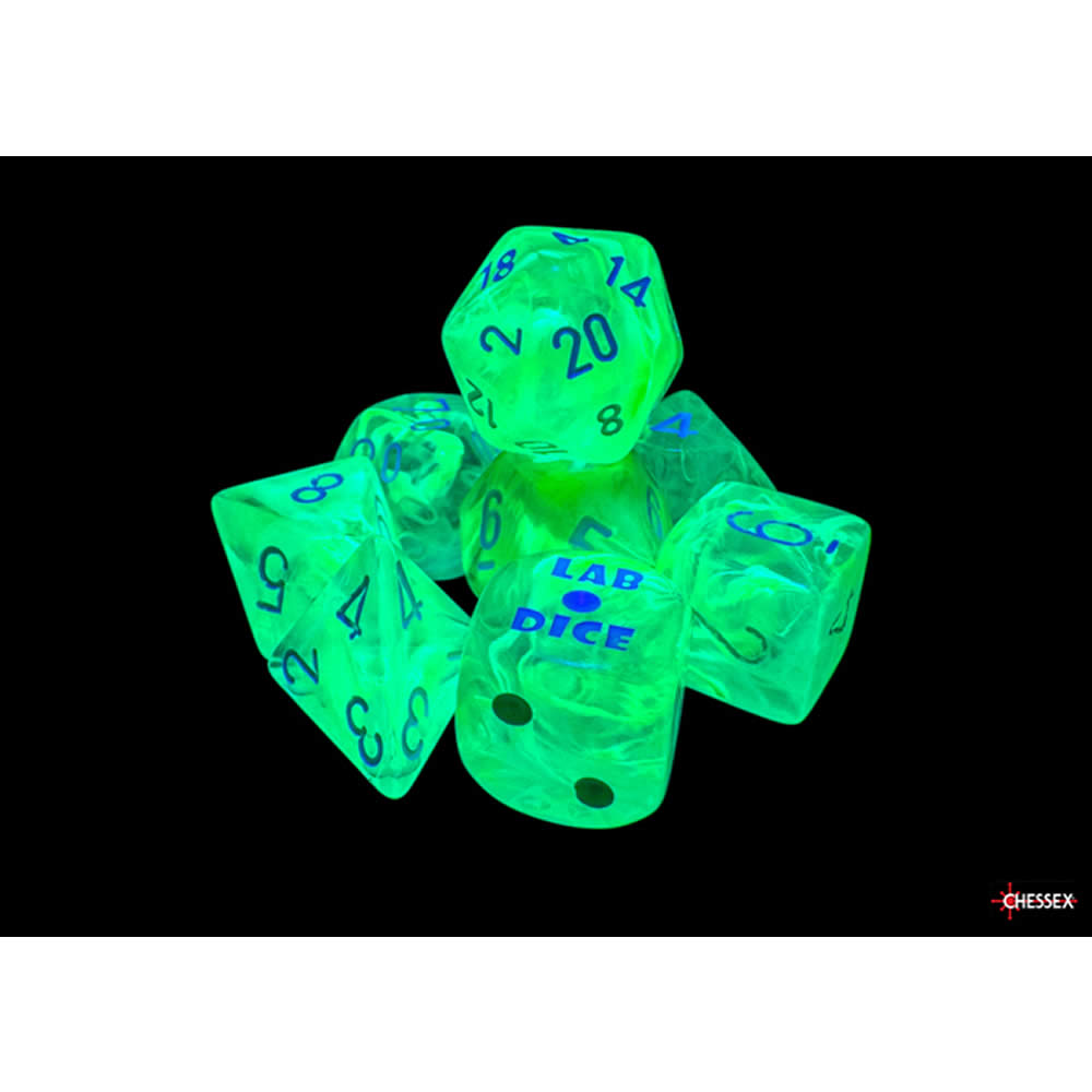 CHX30074 Gelatinous Nebula Dice with Grey Numbers 7+1 Lab Dice Set 16mm (5/8in)