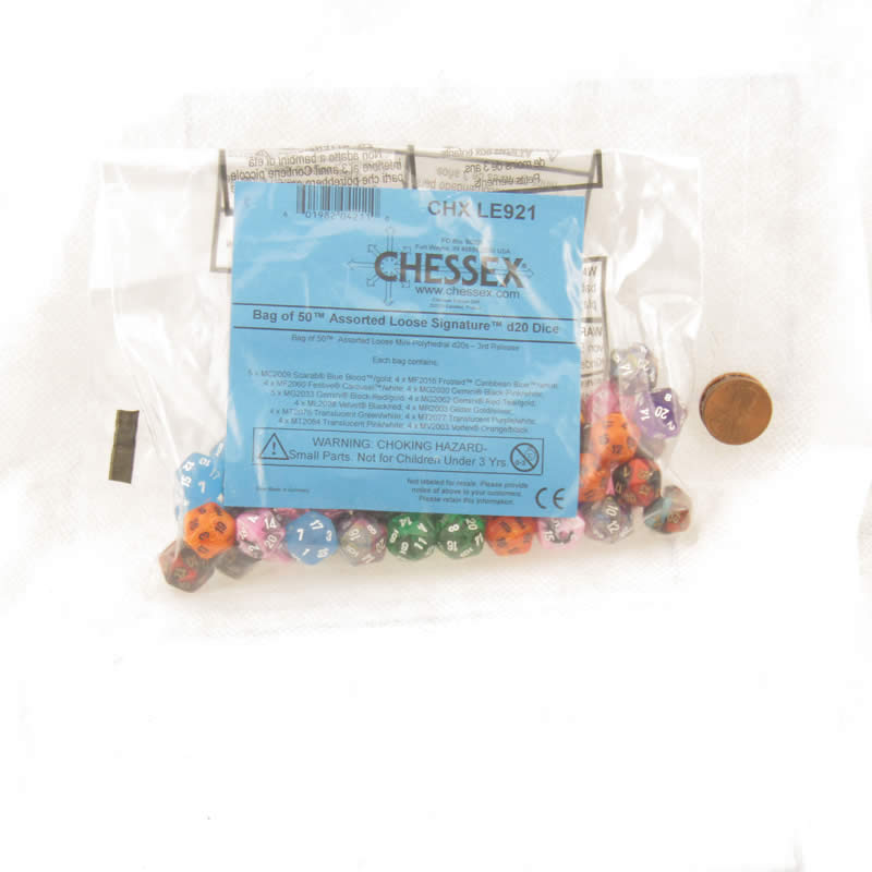 CHXLE921 Assorted Mini Dice No 3 with Numbers D20 10mm (3/8in) Pack of 50