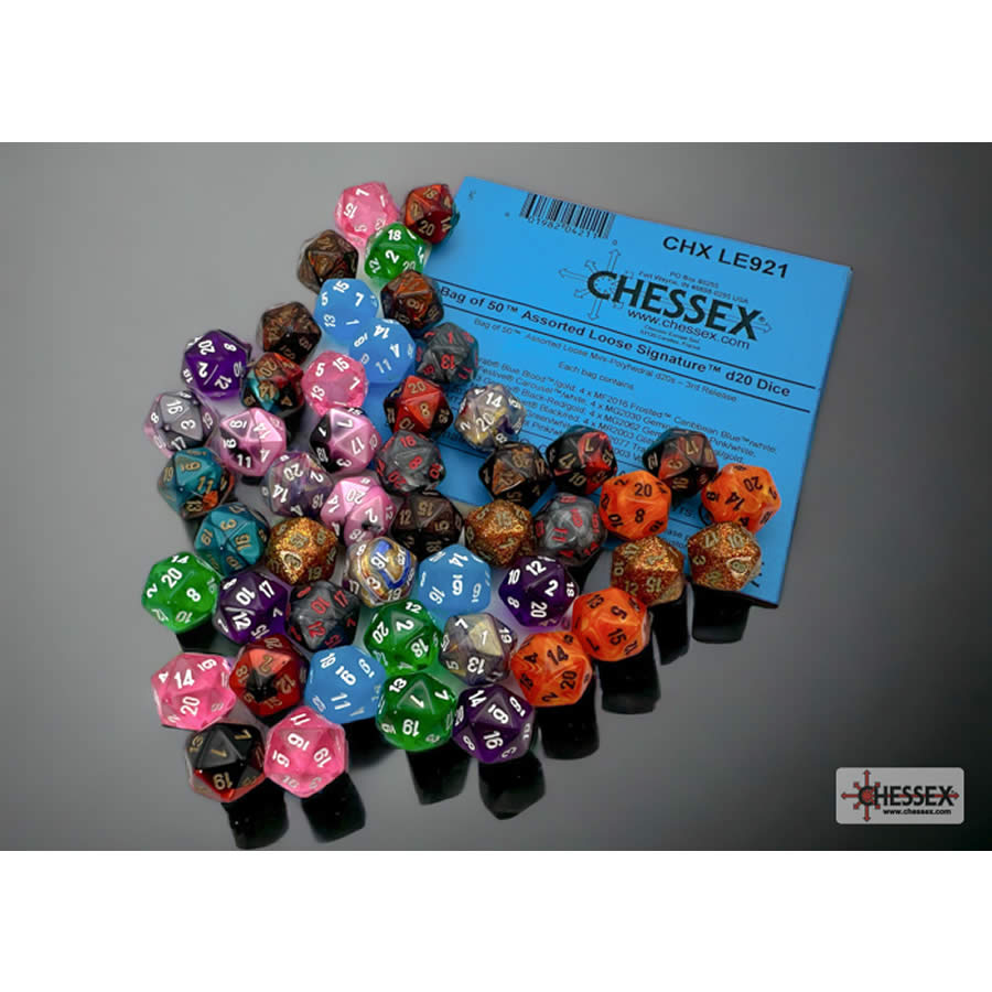 CHXLE921 Assorted Mini Dice No 3 with Numbers D20 10mm (3/8in) Pack of 50