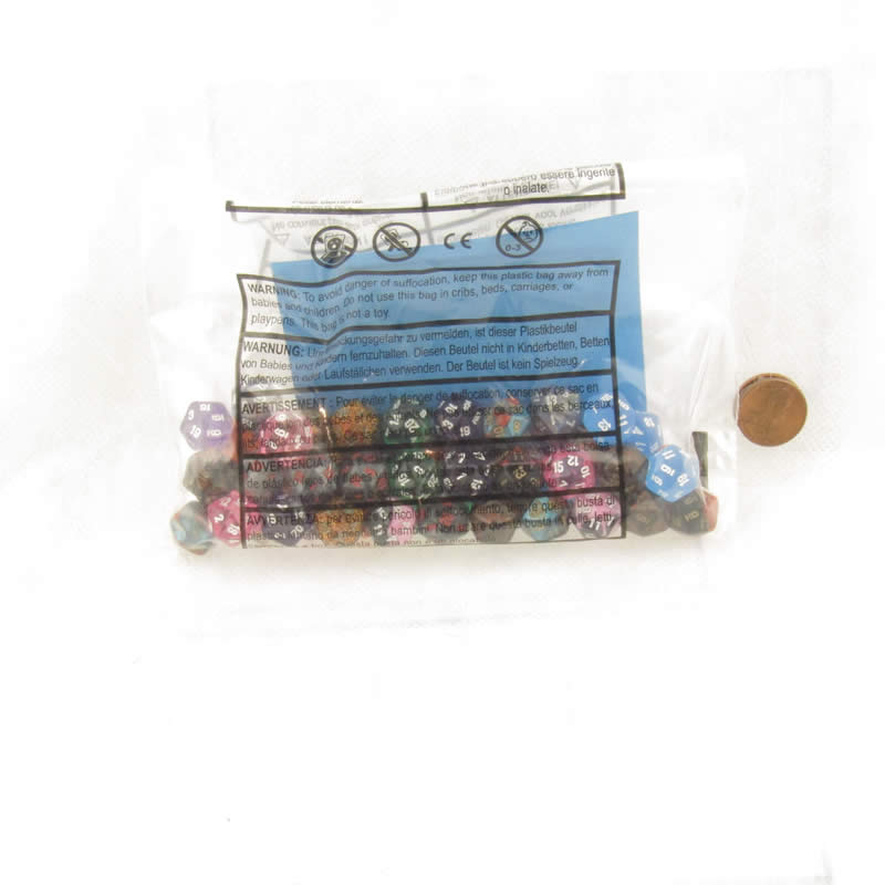 CHXLE921 Assorted Mini Dice No 3 with Numbers D20 10mm (3/8in) Pack of 50