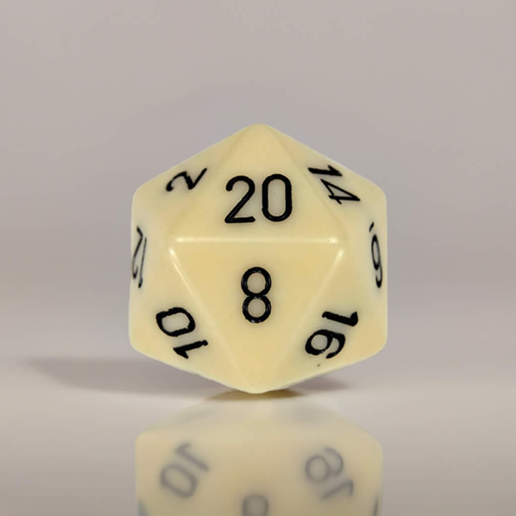 CHXXQ2000 Ivory Die with Black Numbers D20 34mm (1.34in) Pack of 1