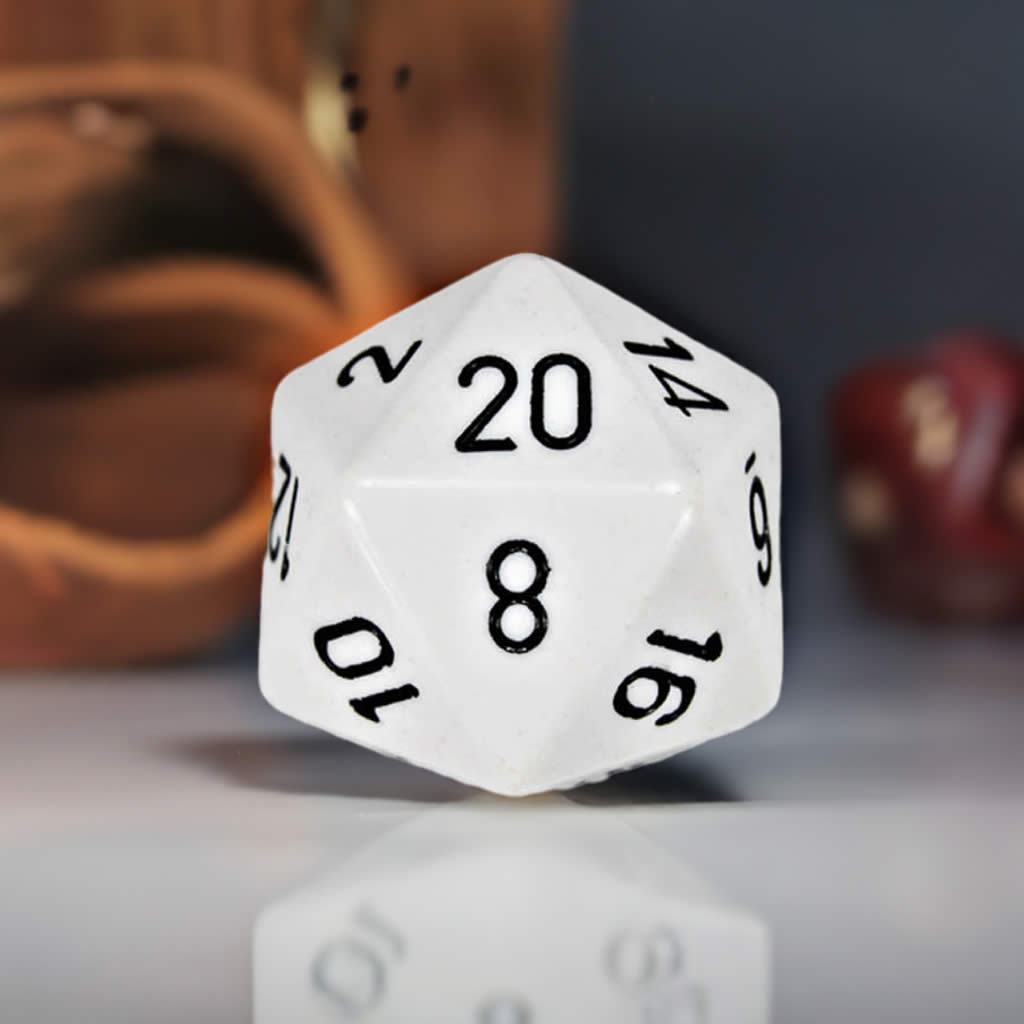 CHXXQ2001 White Opaque Die Black Numbers D20 34mm (1.34in) Pack of 1