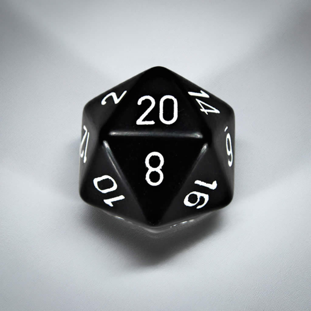 CHXXQ2008 Black Opaque Die White Numbers D20 34mm (1.34in) Pack of 1