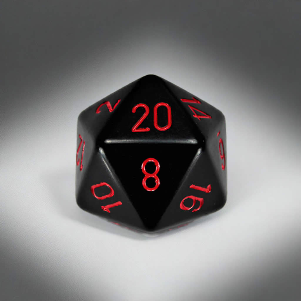 CHXXQ2018 Black Opaque Die Red Numbers D20 34mm (1.34in) Pack of 1