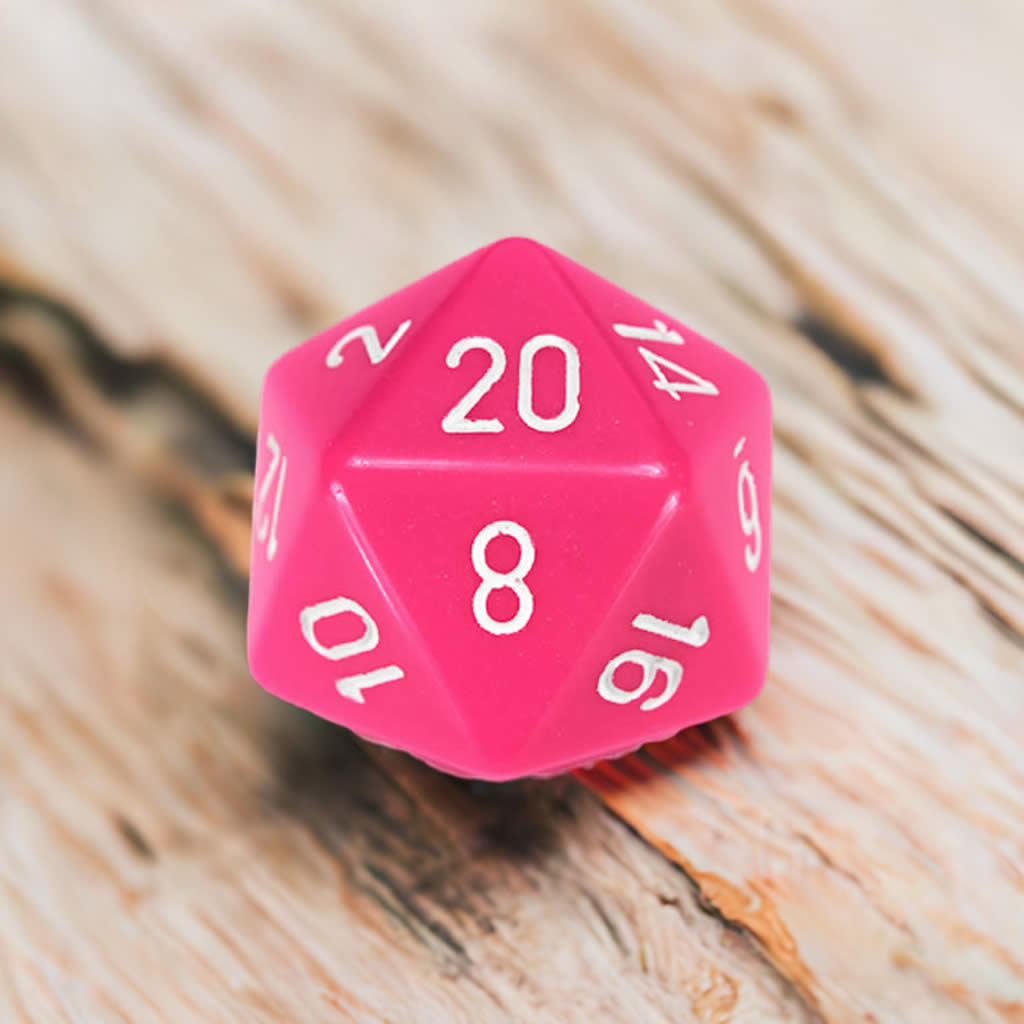 CHXXQ2044 Pink Opaque Die White Numbers D20 34mm (1.34in) Pack of 1