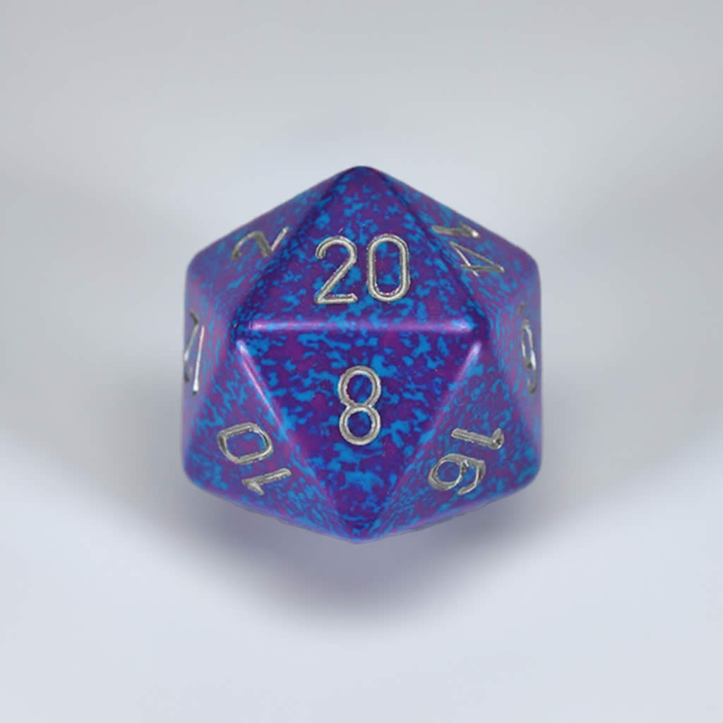 CHXXS2004 Silver Tetra Speckled Die Silver Numbers D20 34mm Pack of 1