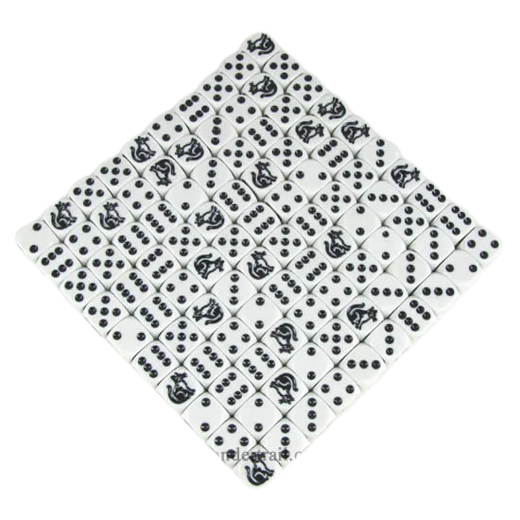 KOP00473 Cat Novelty Dice D6 White Opaque Black Pips 16mm (5/8in) 100