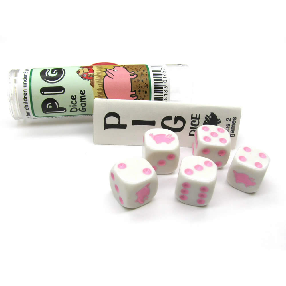KOP01458 Pig Dice Game White Opaque Pink Six Sided Dice (D6) 16mm
