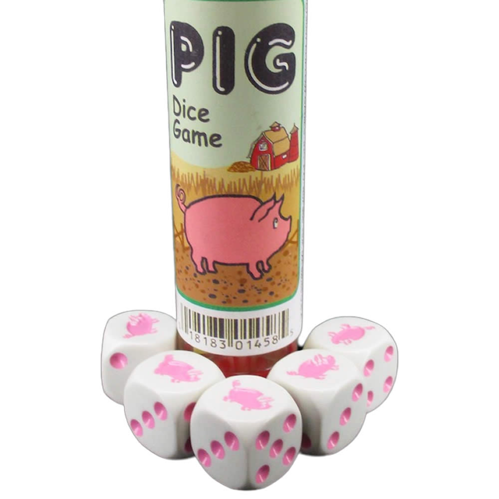 KOP01458 Pig Dice Game White Opaque with Pink Six Sided 16mm (5/8in) Dice