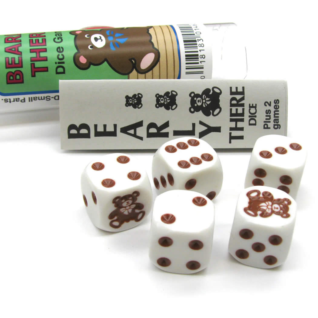 KOP01461 Bearly There Bear Dice Game White Opaque with Brown Six Sided Dice (D6) 16mm (5/8in)