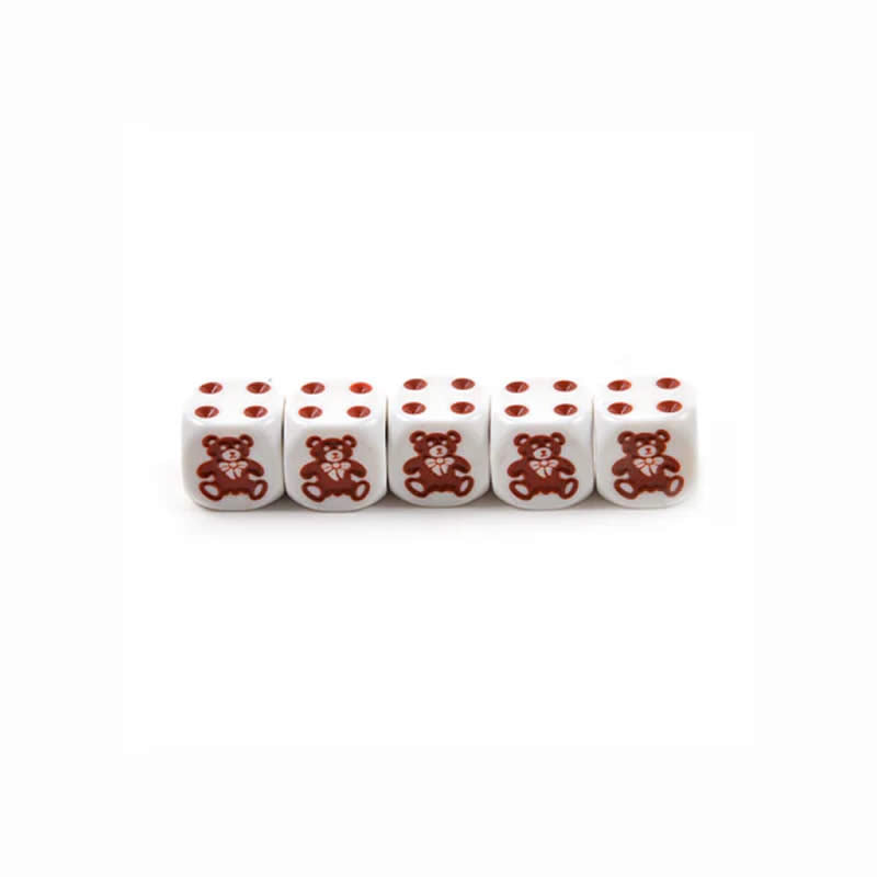 KOP01461 Bearly There Bear Dice Game White Opaque with Brown Six Sided Dice (D6) 16mm (5/8in)
