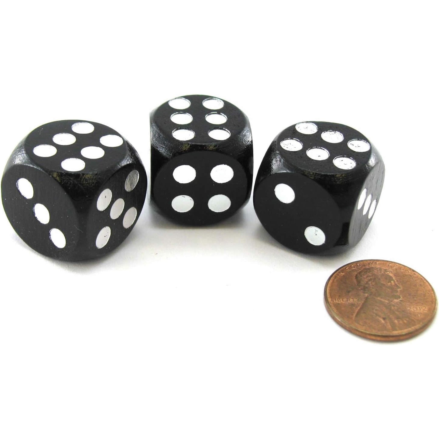 KOP01703 Character Builder Dice Black Opaque Silver Pips D6 Set of 3 18mm