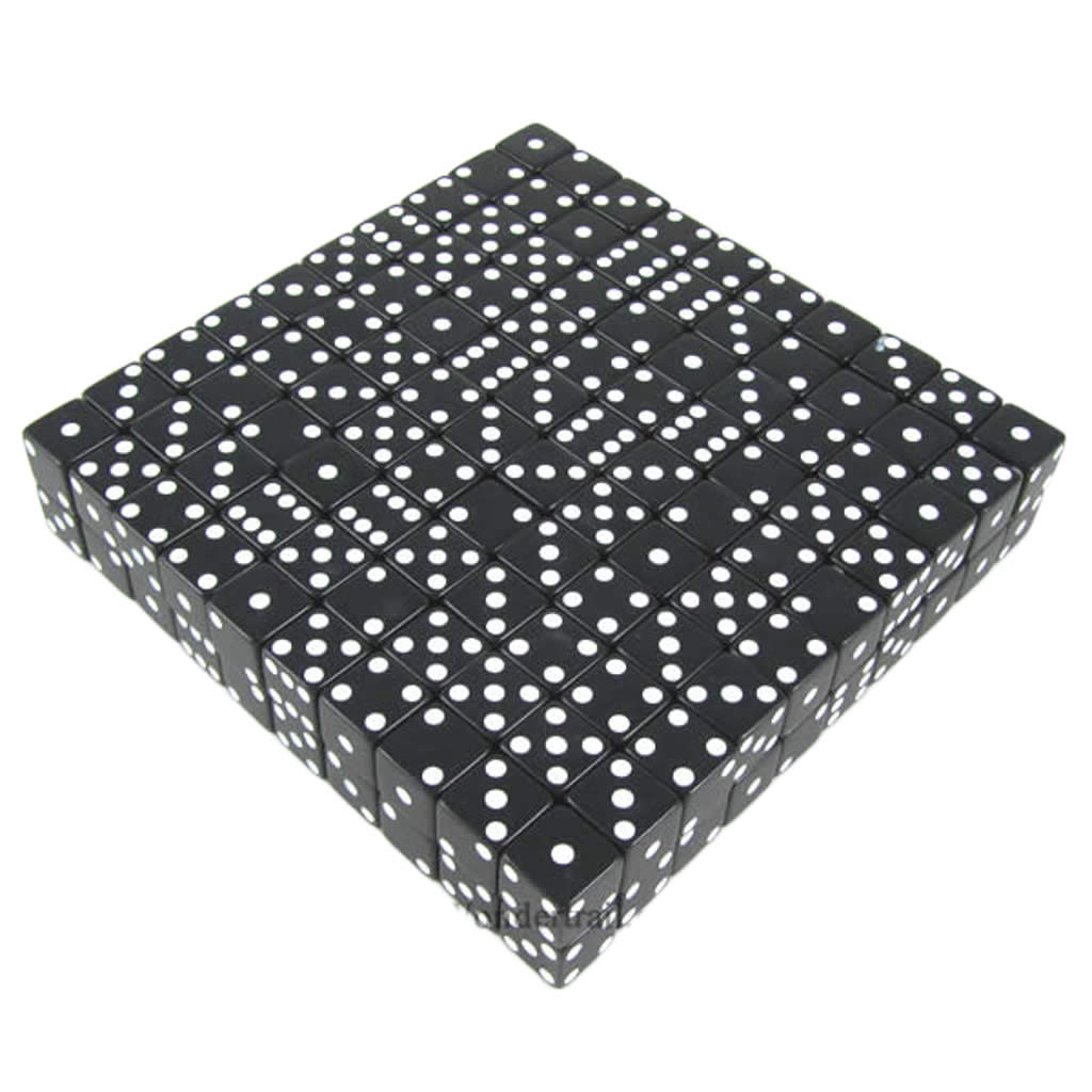 KOP01816 Black Opaque Dice White Pips D6 12mm (1/2in) Bulk Pack of 200