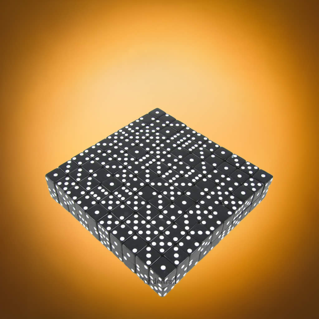 KOP01816 Black Opaque Dice White Pips D6 12mm (1/2in) Bulk Pack of 200