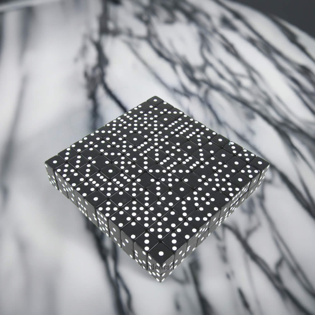 KOP01816 Black Opaque Dice White Pips D6 12mm (1/2in) Bulk Pack of 200