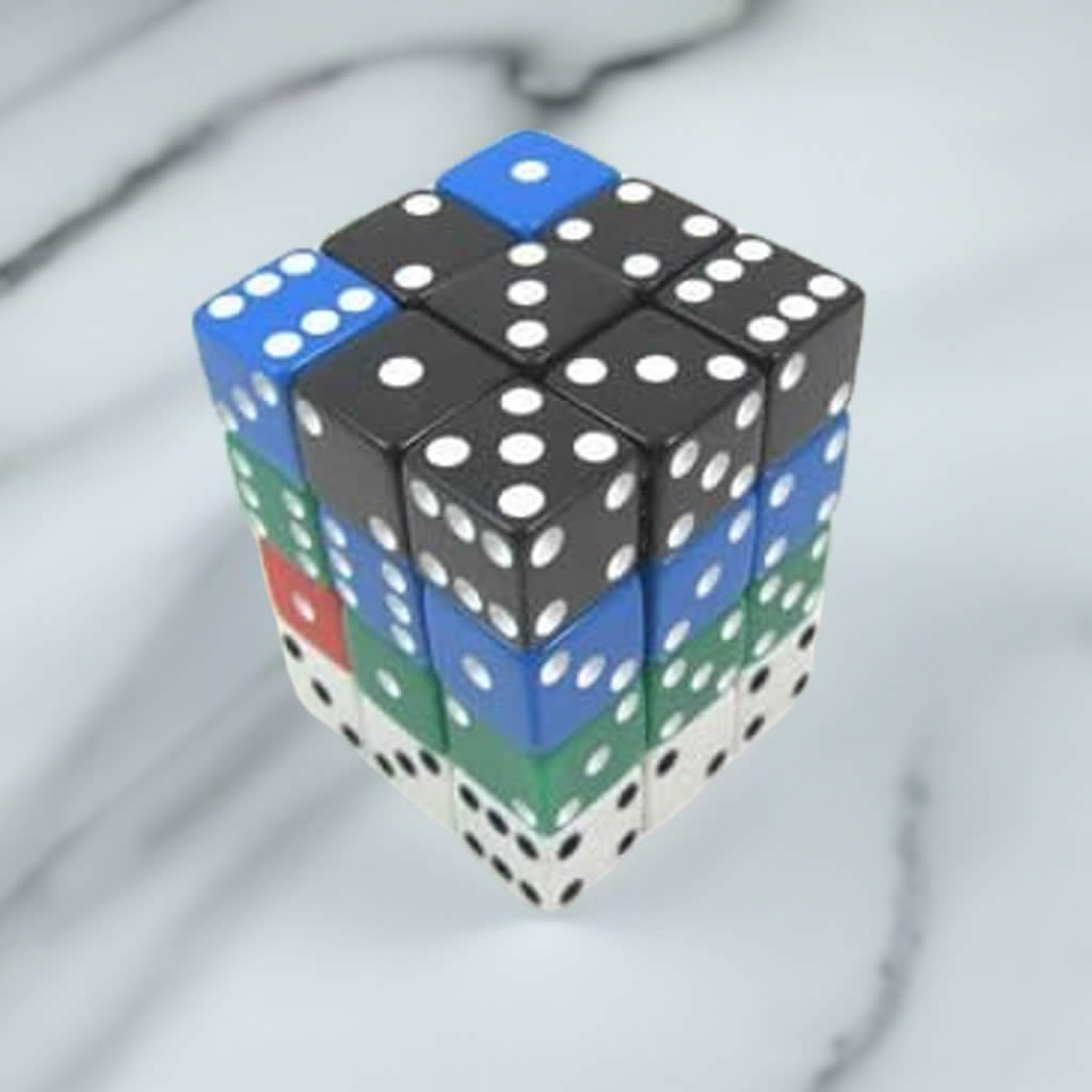 KOP01826 Assorted Opaque Squared Corner Dice Pips D6 12mm Pack of 36