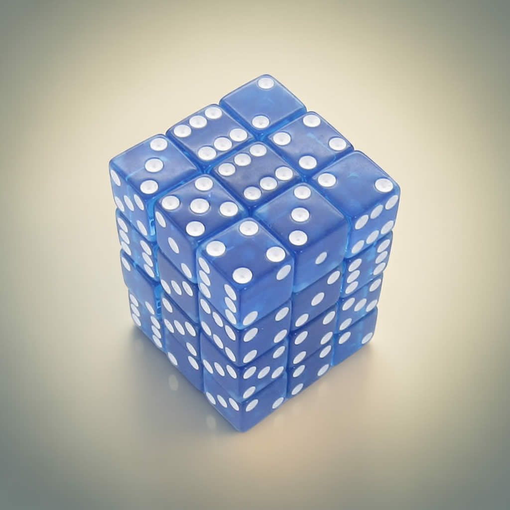 KOP01852 Blue Transparent Squared Corner Dice with White Pips D6 12mm (1/2in) Pack of 36 Dice Koplow Games