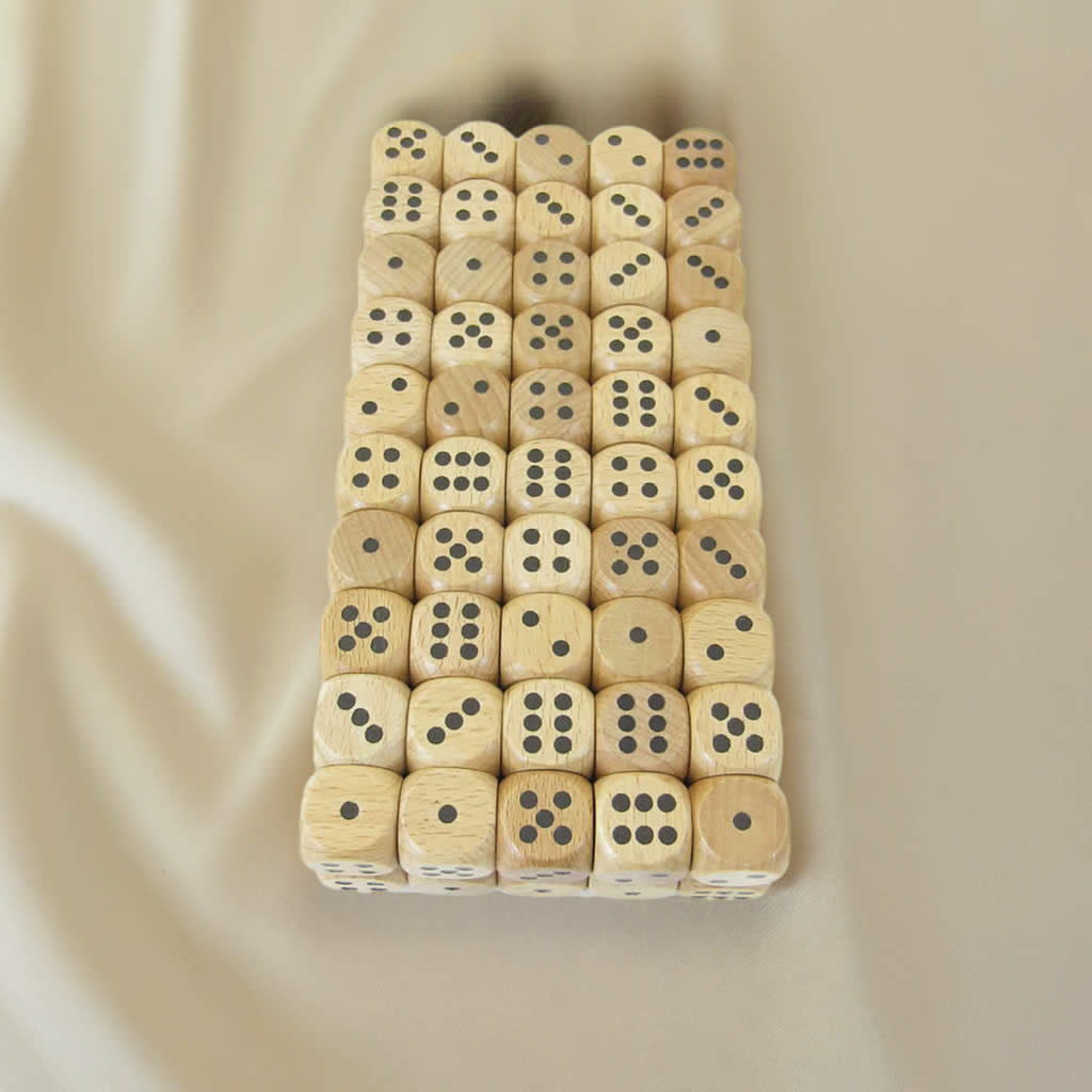 KOP01903 Wood Dice with Black Pips D6 16mm (5/8in) Pack of 100 Dice