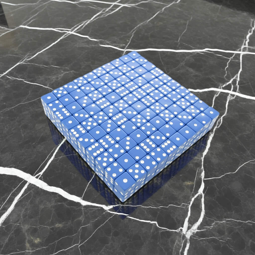 KOP01980 Blue Opaque Dice with White Pips D6 16mm (5/8in) Bulk Pack of 200 Dice