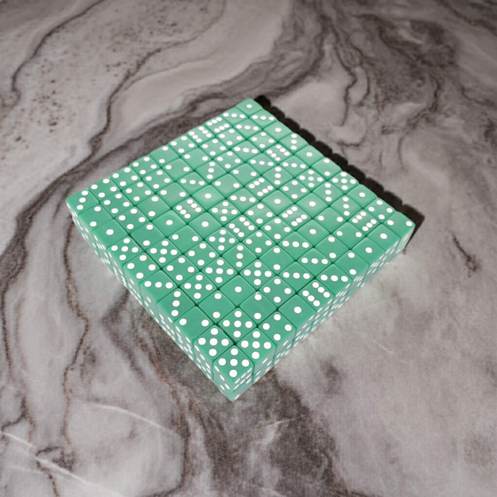 KOP01982 Green Opaque Dice with White Pips D6 16mm (5/8in) Bulk Pack of 200 Dice