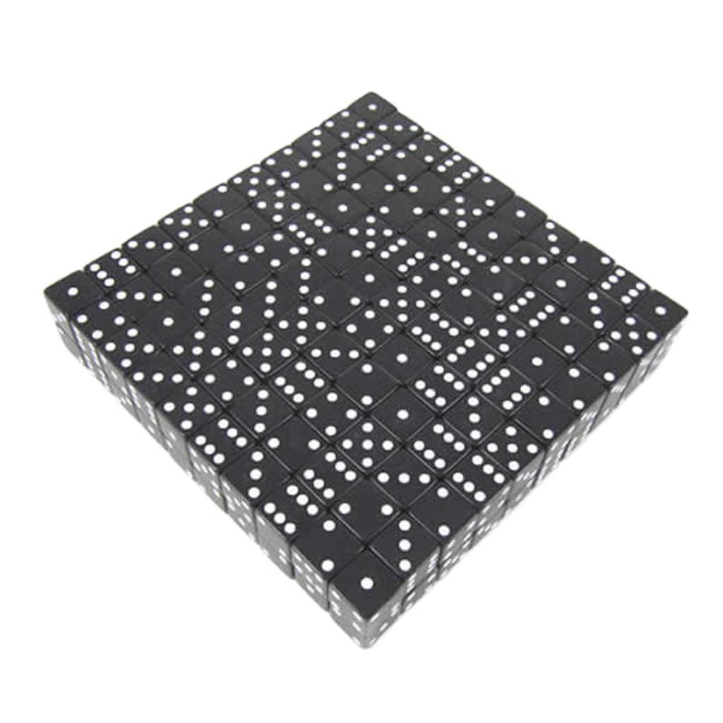 KOP02096 Black Opaque Dice White Pips D6 19mm (3/4in) Bulk Pack of 200