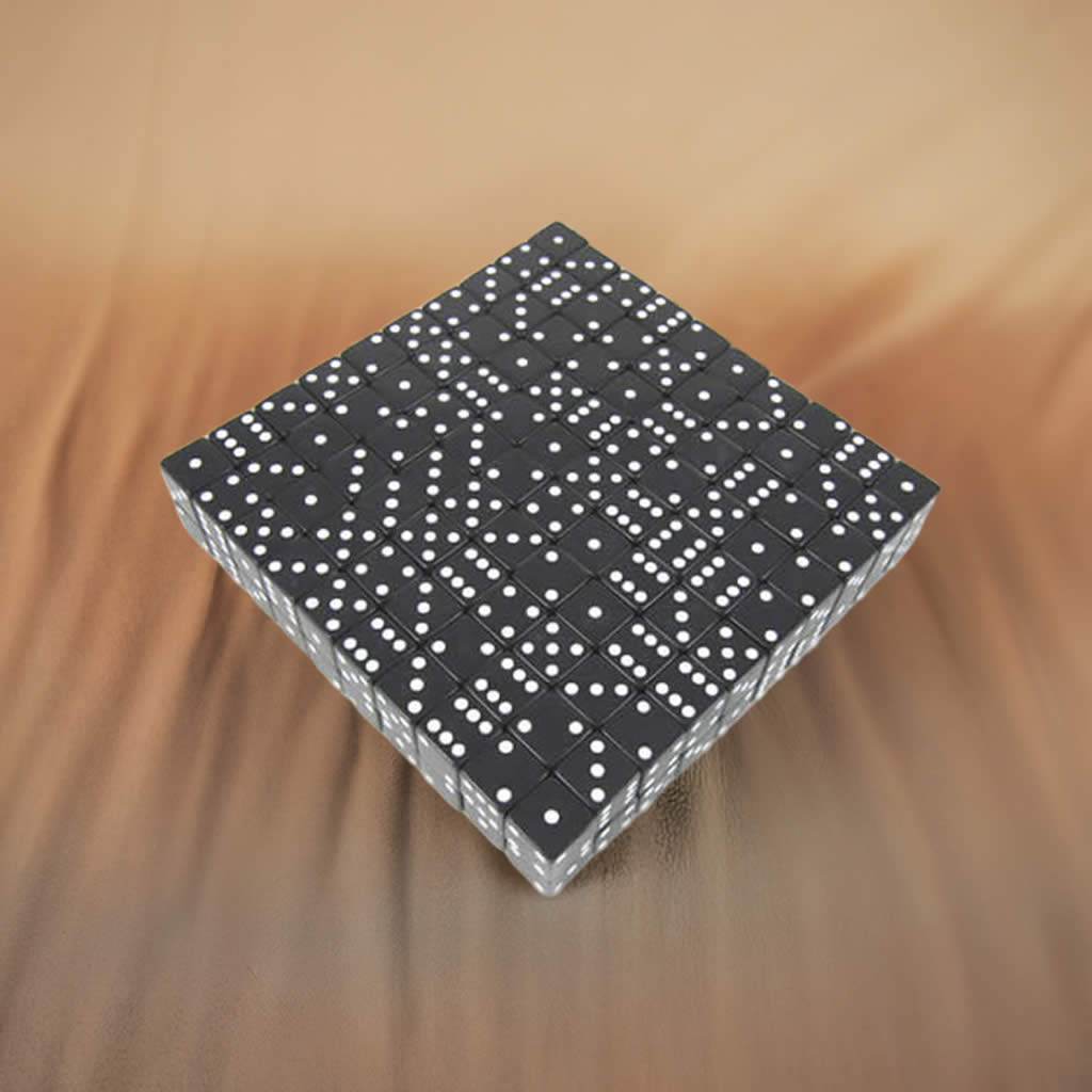 KOP02096 Black Opaque Dice White Pips D6 19mm (3/4in) Bulk Pack of 200