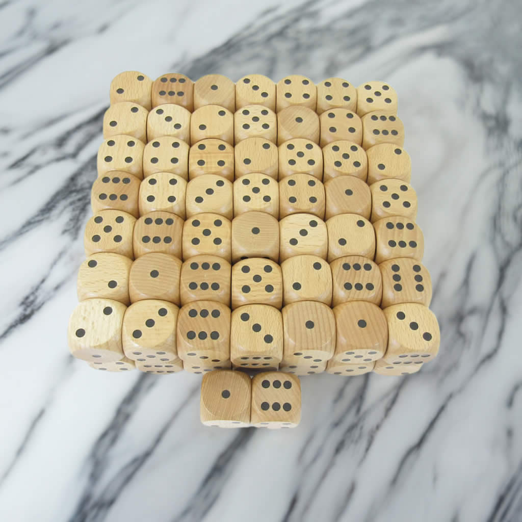 KOP02180 Wood Dice with Black Pips D6 30mm (1.18in) pack of 100